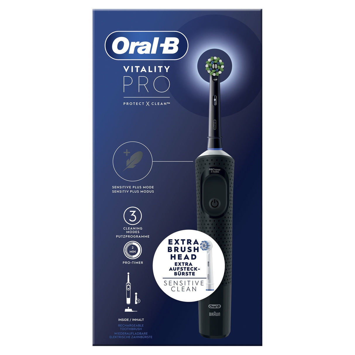 Oral-B Vitality Spazzolino Elettrico Ricaricabile Pro Nero, 2 testine