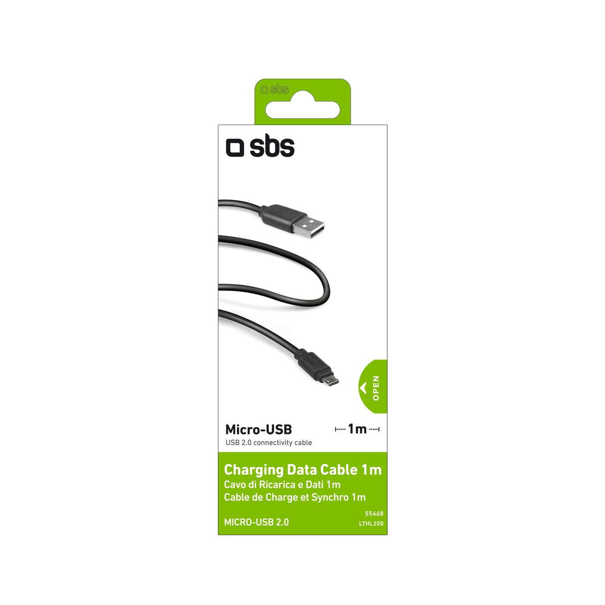 SBS 1m USB2.0/MicroUSB cavo USB USB A Micro-USB A Nero