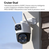 Imou Crusier DUAL 2K (3MP+3MP) Telecamera Wi-Fi Esterno Doppio Obiettivo, 360°PTZ Videocamera Sorveglianza Esterno con Visione Notturna a Colori, Rilevamento Umano/Veicoli, IP66, Tracciamento Intelligente, 2,4ghz