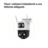 Imou Crusier DUAL 2K (3MP+3MP) Telecamera Wi-Fi Esterno Doppio Obiettivo, 360°PTZ Videocamera Sorveglianza Esterno con Visione Notturna a Colori, Rilevamento Umano/Veicoli, IP66, Tracciamento Intelligente, 2,4ghz