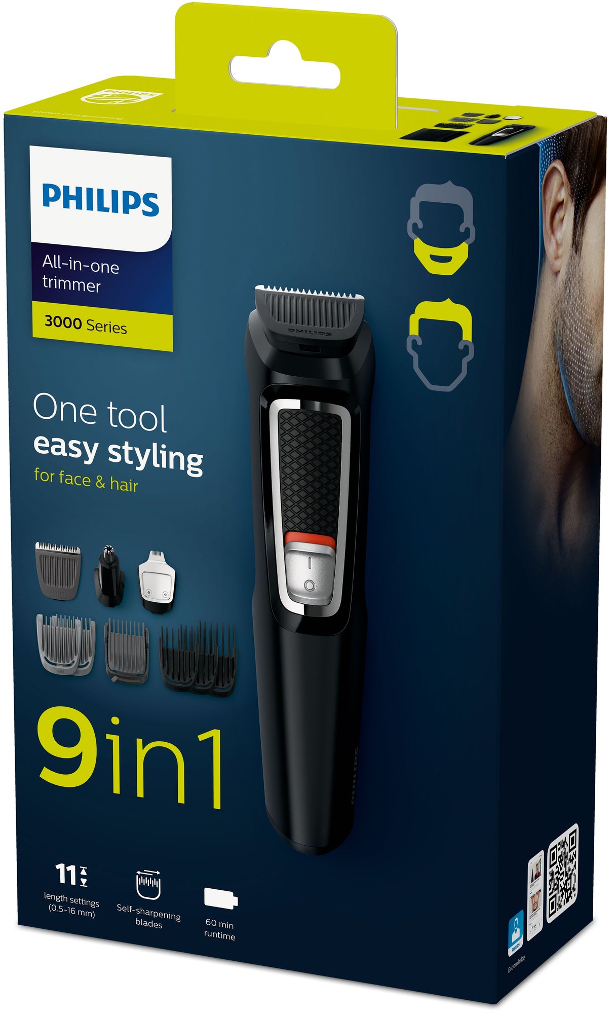 Philips MULTIGROOM Series 3000 rifinitore all-in-one 9 in 1 con 9 accessori per barba, capelli e naso