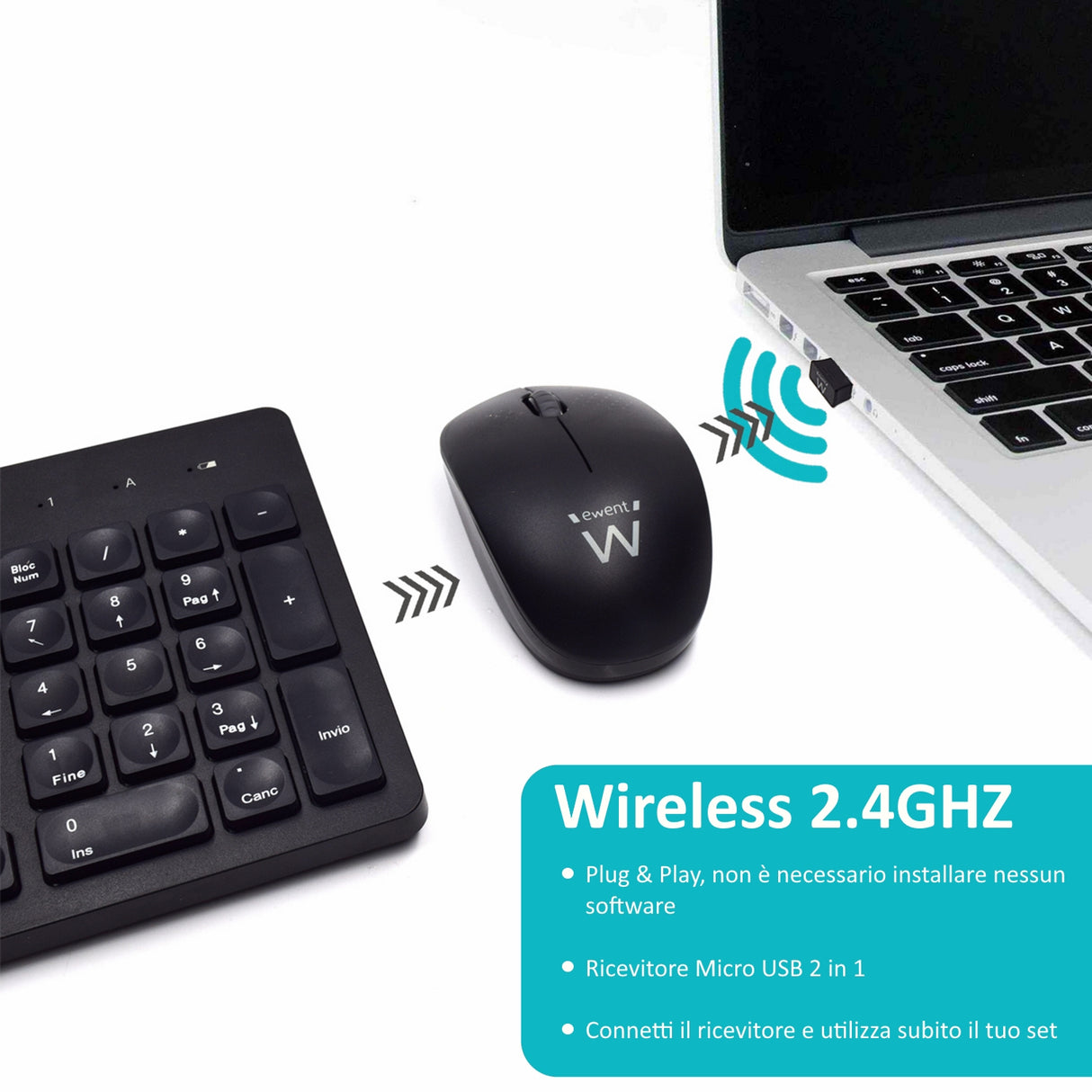 Ewent EW3255 tastiera Mouse incluso Universale QWERTY Italiano Nero