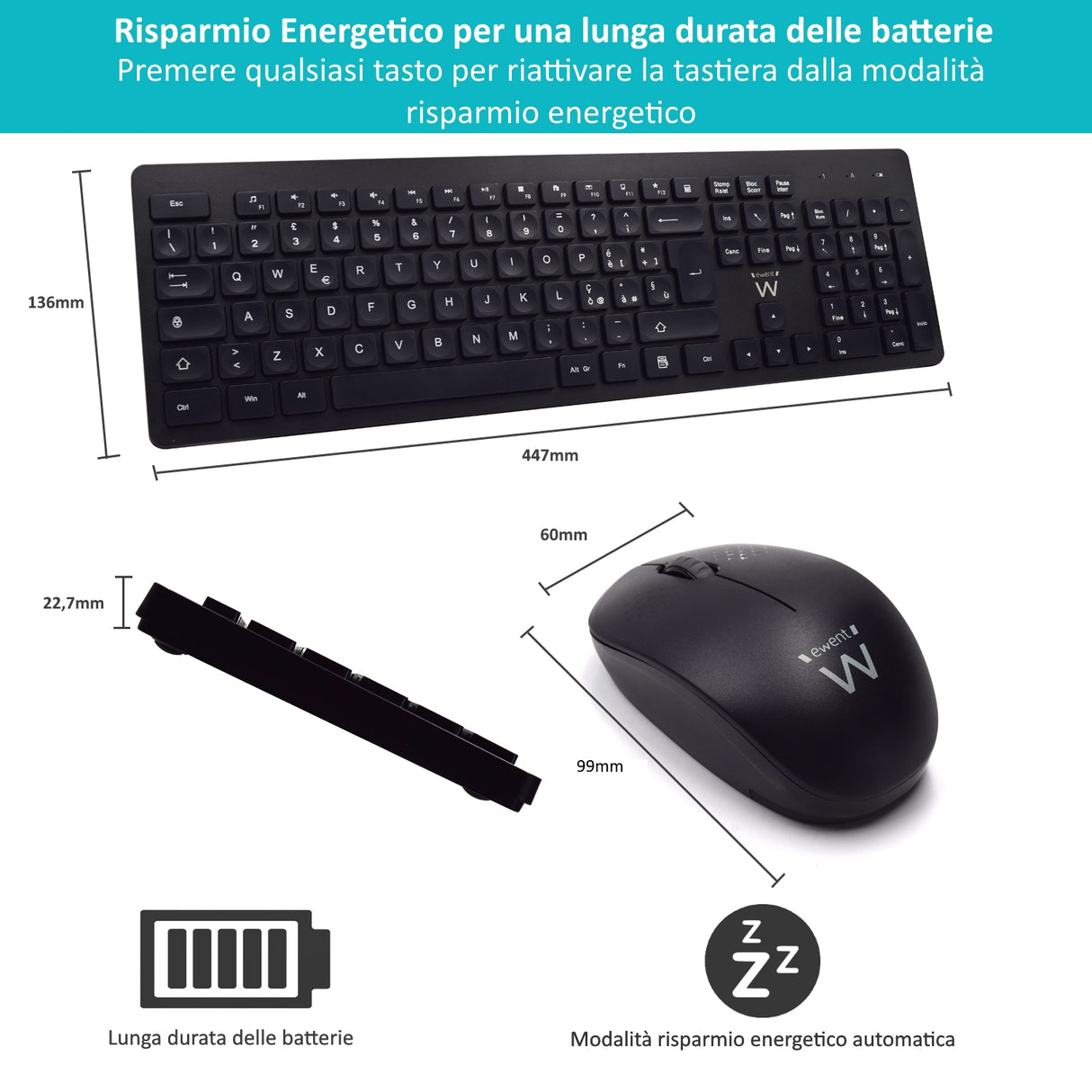 Ewent EW3255 tastiera Mouse incluso Universale QWERTY Italiano Nero