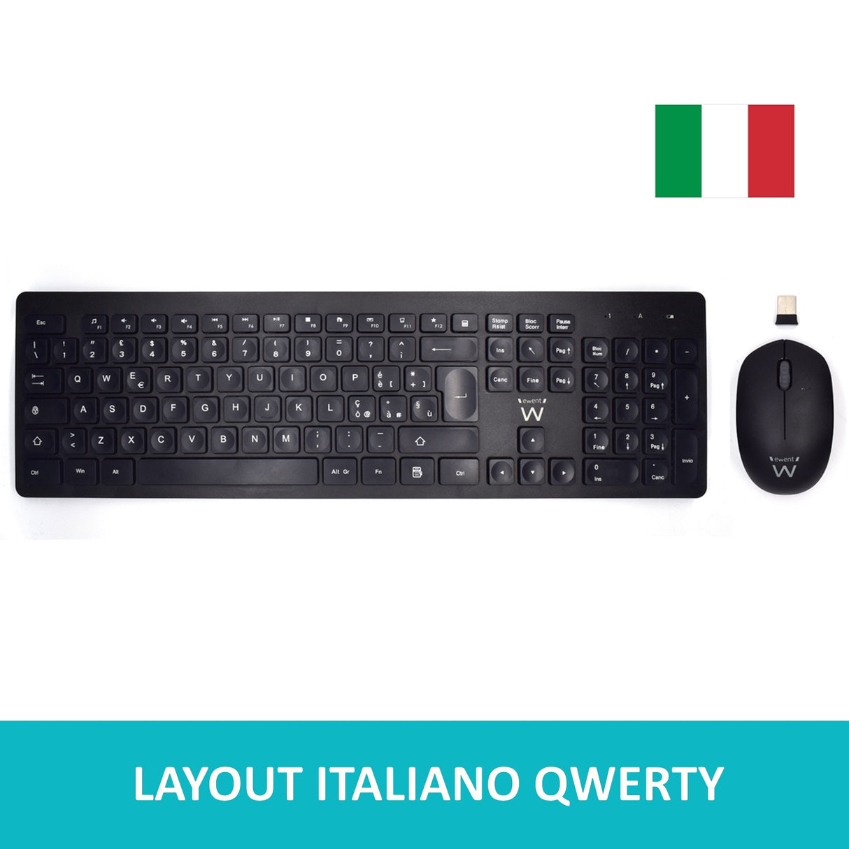 Ewent EW3255 tastiera Mouse incluso Universale QWERTY Italiano Nero