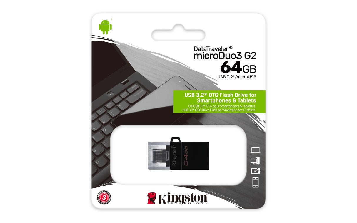 Kingston Technology DataTraveler microDuo3 G2 unità flash USB 64 GB USB Type-A / Micro-USB 3.2 Gen 1 (3.1 Gen 1) Nero