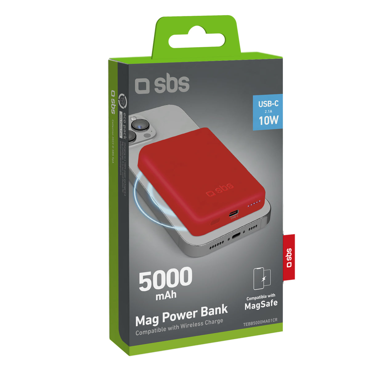 SBS TEBB5000MAG1CR batteria portatile Polimeri di litio (LiPo) 5000 mAh Carica wireless Rosso