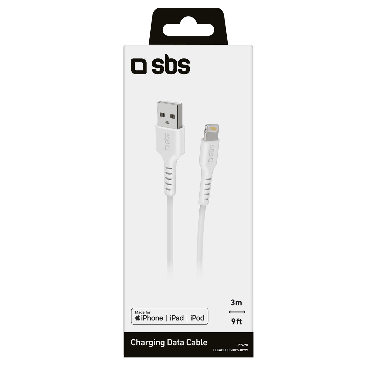 SBS TECABLEUSBIP5389W cavo Lightning 3 m Bianco