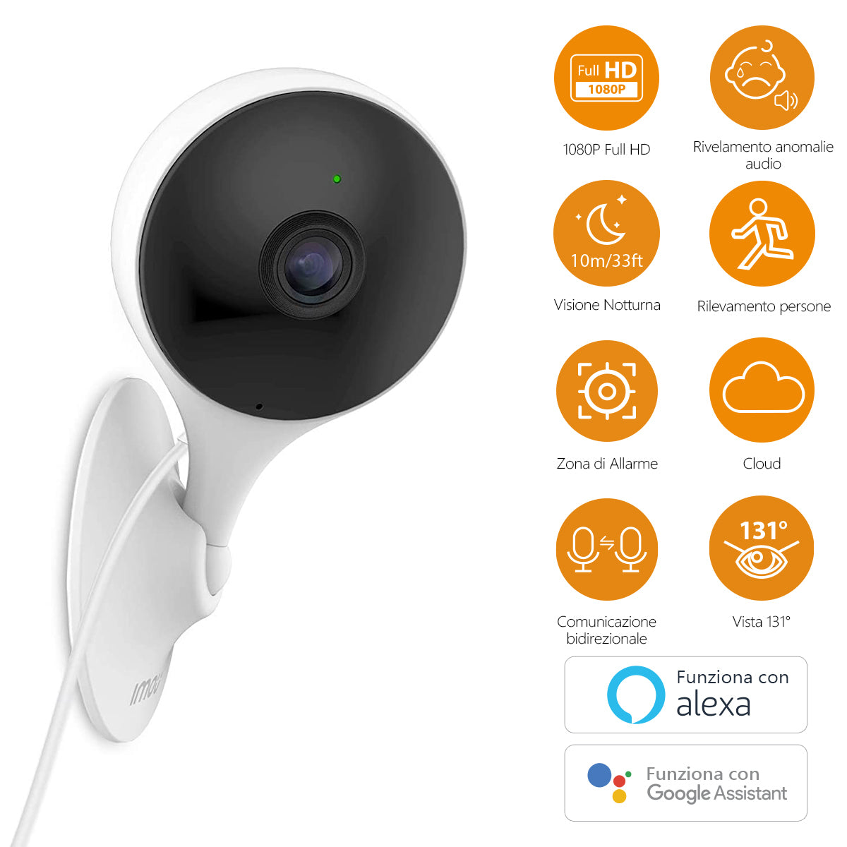 Imou Cue 2 Telecamera 2MP da interno con supporto magnetico - Baby Monitor e Rilevamento pianto o suono anomali