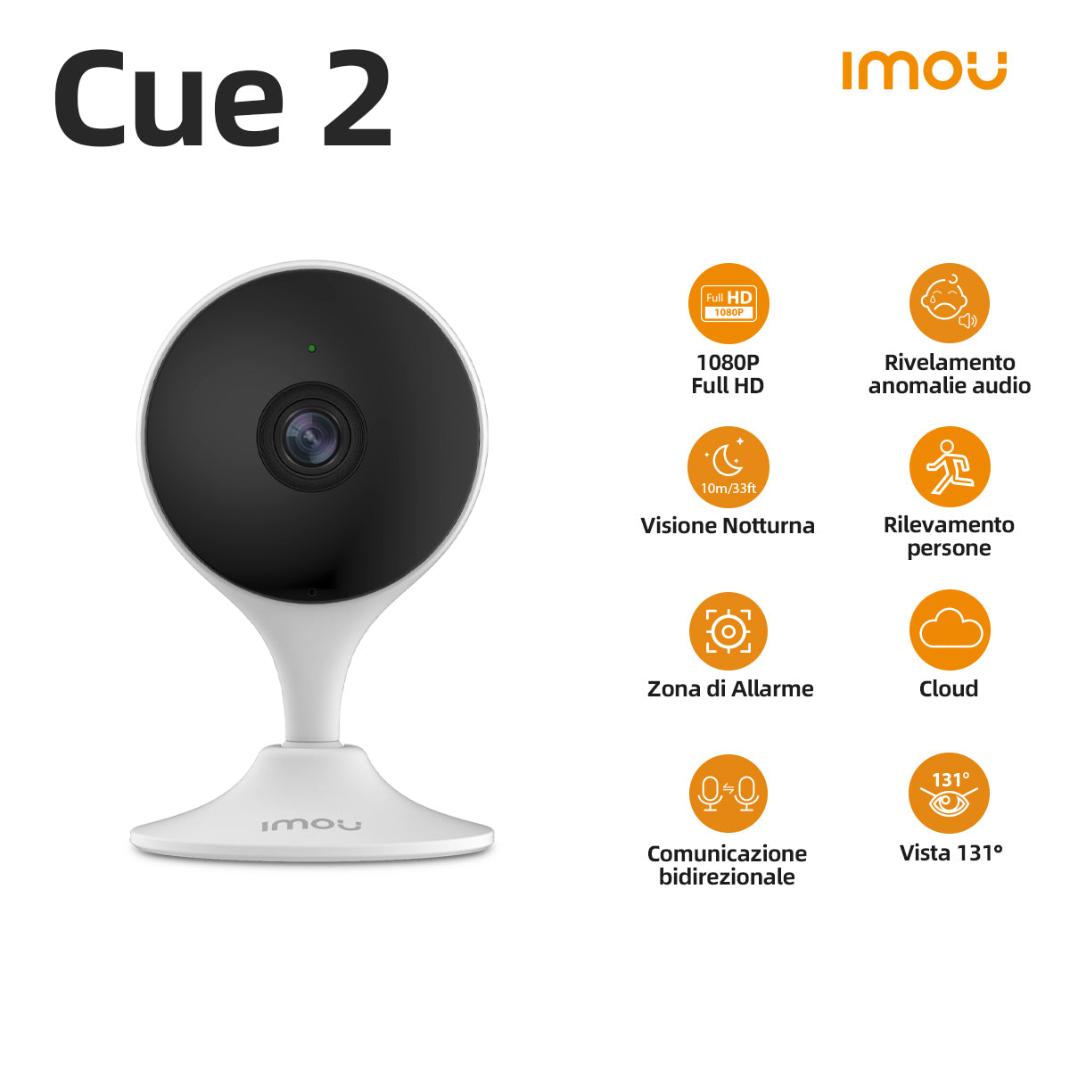 Imou Cue 2 Telecamera 2MP da interno con supporto magnetico - Baby Monitor e Rilevamento pianto o suono anomali