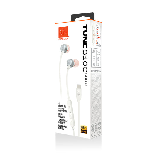 JBL Tune 310C Auricolare Cablato In-ear Musica e Chiamate USB tipo-C Bianco