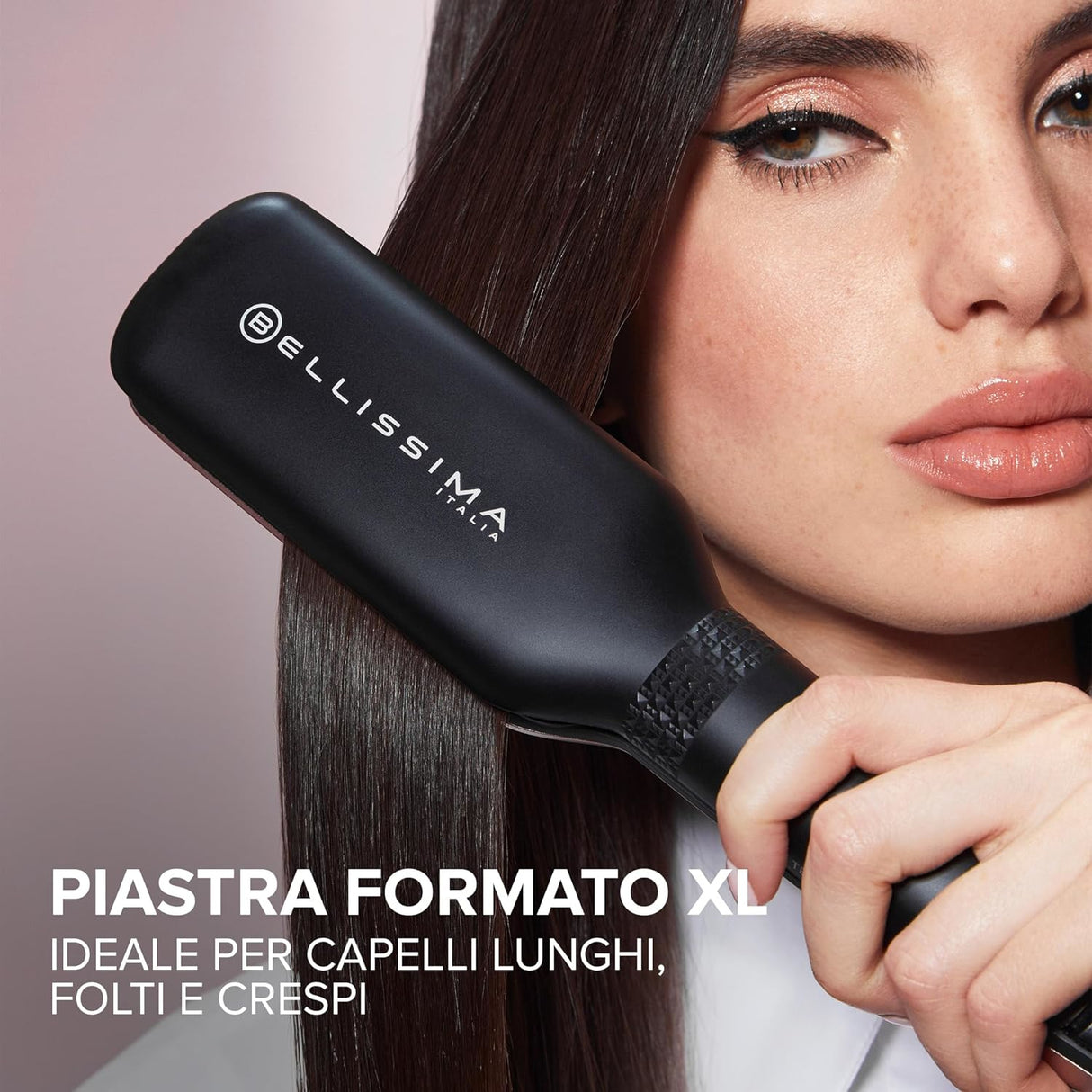 Bellissima Imetec XL ION, piastra lisciante per capelli, piastre larghe, ionizzatore, rivestimento ceramica e cheratina, 5 temperature da 150 a 230°C, riscaldamento rapido, cavo 1,8 m